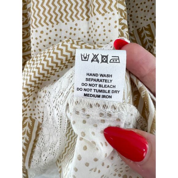 Oh My Stars Trudy Patchwork Blouse XS Mustard Yellow Square Neck Puff Sleeve - Picture 10 of 10